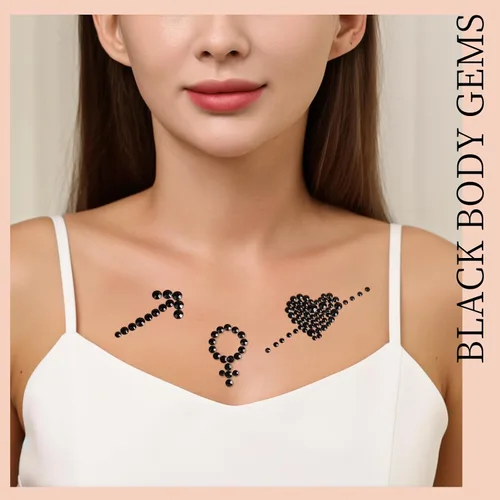 Miniatura 5 de Teenitor Gemas Rojas y Negras para la Cara Diamantes de Imitación Negros para la Cara Maquillaje Festival Joyas para la Cara Rojas Gemas Adhesivas