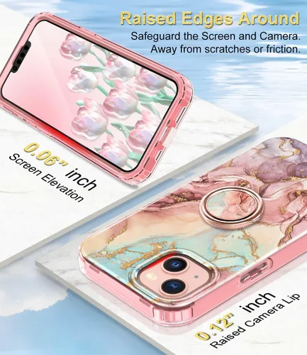 Miniatura 3 de Btscase Funda compatible con iPhone 13, protector de pantalla integrado con soporte de anillo de 360°, cuerpo completo, doble capa, resistente, a
