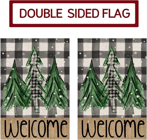 Miniatura 7 de Bandera de jardín de invierno con árboles de Navidad de bienvenida, 12 x 18 pulgadas, vertical, de doble cara, decoración navideña para patio