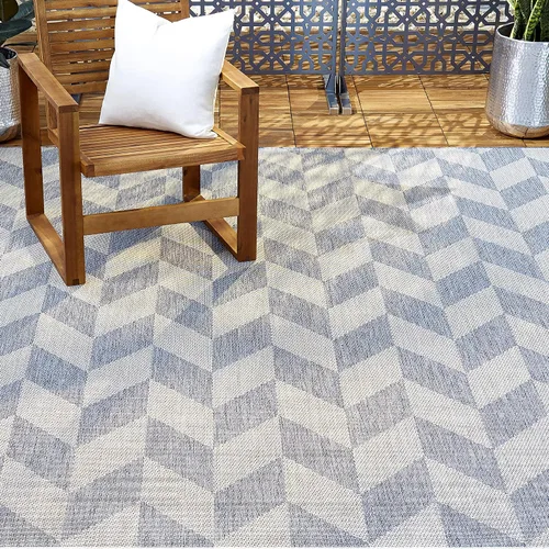 Miniatura 24 de Nicole Miller New York Patio Country Calla - Alfombra contemporánea de espiga para pasillo de interiores y exteriores, azul/gris, 1 pie y 9 pulgadas
