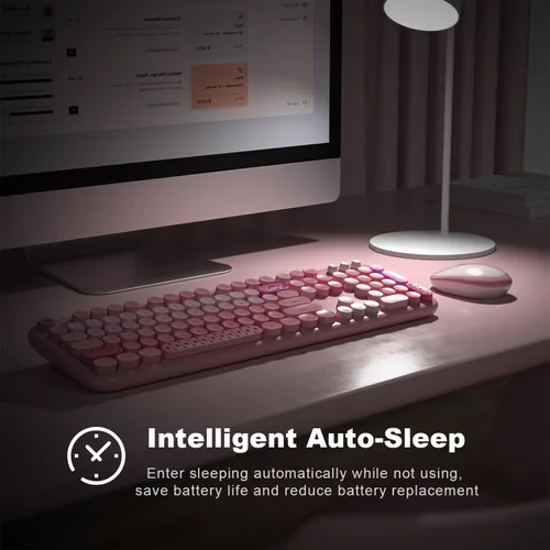 Miniatura 26 de KNOWSQT Combo de teclado y ratón inalámbrico, teclados lindos de tamaño completo estilo máquina de escribir 2.4G azul colorido - receptor USB Plug