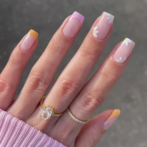 Miniatura 15 de 24 piezas de uñas postizas acrílicas de punta francesa, uñas de cobertura completa para mujeres, arte de salón en casa