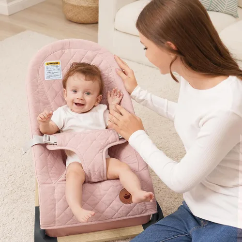 Miniatura 2 de ANGELBLISS Gorila para bebé, asiento inflable portátil para bebés, asiento hinchable con tela de algodón, vibraciones naturales (rosa)
