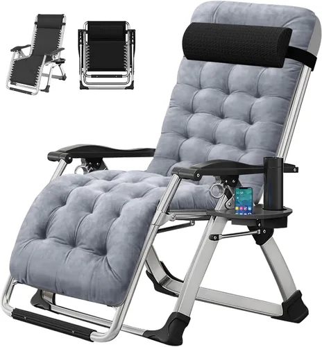 Miniatura 12 de Silla de gravedad cero, sillón reclinable de césped, tumbona reclinable para patio, tumbona plegable portátil con cojín suave desmontable, soporte