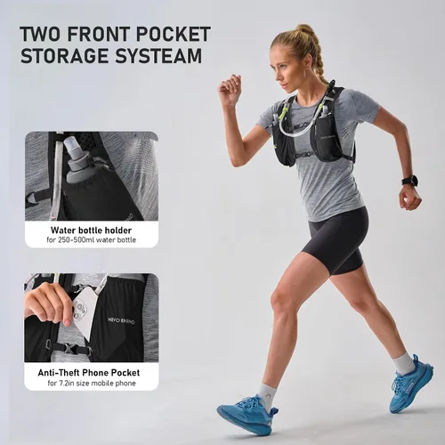Miniatura 2 de N NEVO RHINO Chaleco para correr, chaleco de hidratación de 5 litros con vejiga de agua de 1.5 L, mochila de hidratación ligera para senderismo