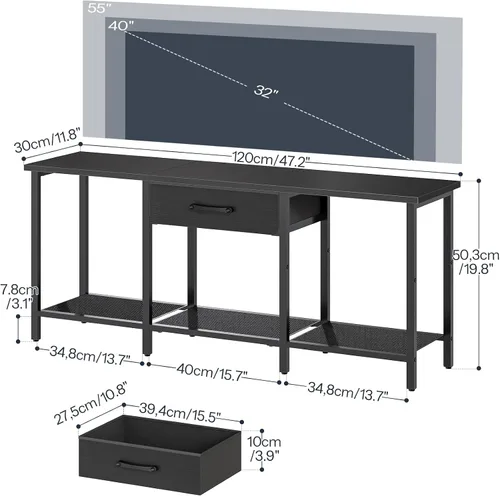 Miniatura 2 de HOOBRO Soporte de TV para televisores de hasta 55 pulgadas, centro de entretenimiento con cajón de tela y estantes abiertos, mesa consola industrial
