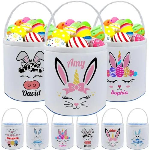 Miniatura 27 de kioskbanks Cesta de Pascua personalizada con nombre para niños, lona personalizada, cubo de Pascua, regalo para niños y niñas Estilo2-azul