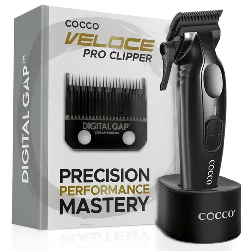Miniatura 13 de Cocco Veloce Pro Clipper, Digital Gap Ambassador Graphene Taper Blade Profesional Clipper, Motor BLDC de alto par, totalmente metálico, inalámbrico