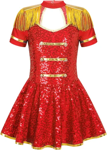 Disfraz de Majorette para niñas, con lentejuelas brillantes, banda de marcha, uniforme, vestido de leotardo para fiesta