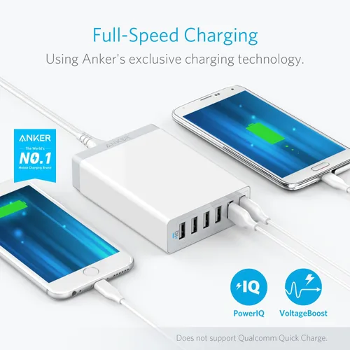 Miniatura 2 de Puerto cargador Anker 60 W/12 A 6-Port 6 Cargador USB para iPhone 6/6 Plus, iPad Air 2/Mini 3, Samsung Galaxy S6/S6 Edge, Note 5 y más, Blanco