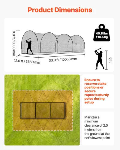 Miniatura 60 de VEVOR Jaula de bateo de béisbol, red profesional de entrenamiento de bateo de béisbol de sóftbol, resistente, resistente, cerrada, de polietileno