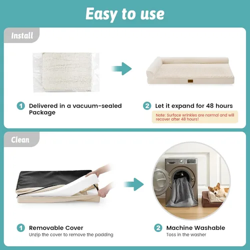 Miniatura 7 de COZY KISS Cama ortopédica para perros de tamaño mediano y pequeño, cama de jaula para perros, cama en forma de L con parte inferior antideslizante