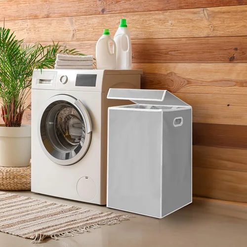 Miniatura 2 de Simple Houseware Cesta plegable para ropa sucia con tapa y bolsa extraíble, color gris