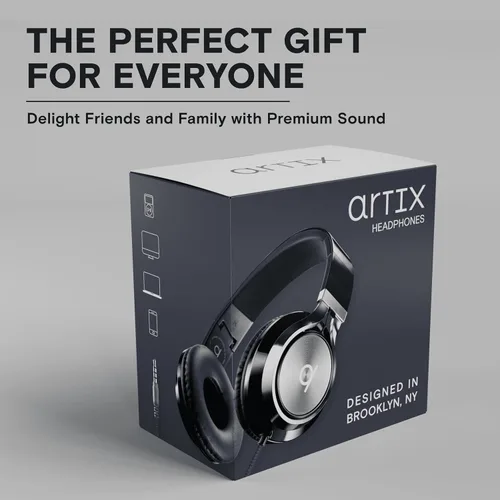 Miniatura 9 de Artix CL750 audífonos plegables con aislamiento de sonido, supraaurales, con cable, con micrófono y control de volumen, audífonos estéreo