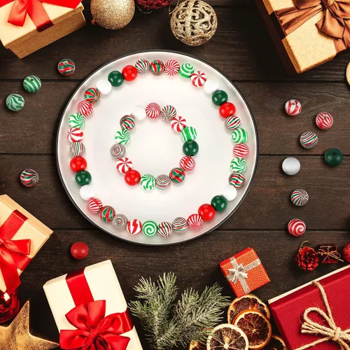 Miniatura 5 de 180 cuentas de madera de Navidad, cuentas de madera de bastón de caramelo, cuentas de madera de remolino para manualidades, cuentas de caramelo