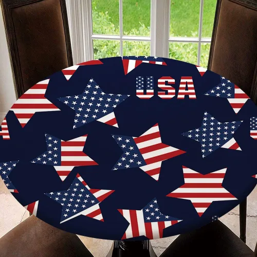 Miniatura 5 de Mantel redondo ajustable con protector elástico de bandera estadounidense del 4 de julio, mantel impermeable a prueba de aceite, mantel de 40 Tipo 30