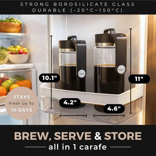 Miniatura 5 de VINCI Express Cold Brew, cafetera eléctrica en frío en 10 minutos, jarra de vidrio, 3 ajustes de fuerza de preparación y ciclo de limpieza, fácil