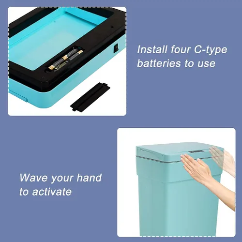 Miniatura 5 de HHS Paquete de 2 cubos de basura para cocina, de 13 galones con tapa, contenedor automático de plástico sin contacto con tapa con bisagras, cubo