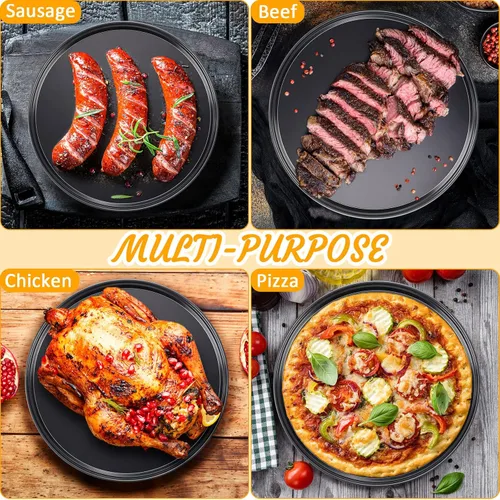Miniatura 5 de Meanplan 8 piezas antiadherentes para hornear pizza, sartén redonda para horno, bandeja de horno de acero al carbono, para hornear pasteles