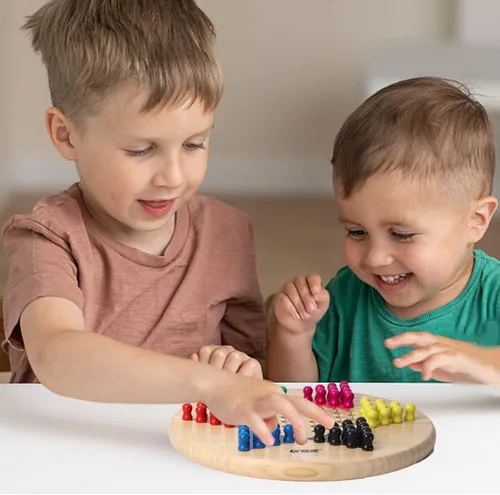 Miniatura 6 de GSE Games & Sports Expert Juego de mesa 2 en 1 de madera natural de 11.5 pulgadas con 66 clavijas y piedras de madera colorida, juego de estrategia