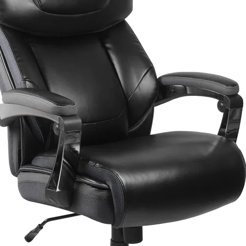 Miniatura 13 de Flash Furniture Hercules Series Silla de oficina giratoria LeatherSoft con respaldo alto, silla ejecutiva ergonómica con reposacabezas y altura Negro