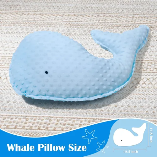 Miniatura 2 de Marble Empire Almohada de ballena azul con borde de estilo libre, almohada decorativa de ballena costera para sofá