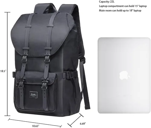 Miniatura 2 de KAUKKO Mochila de viaje para laptop, mochila al aire libre, mochila causal para 15.6 pulgadas (nailon negro)