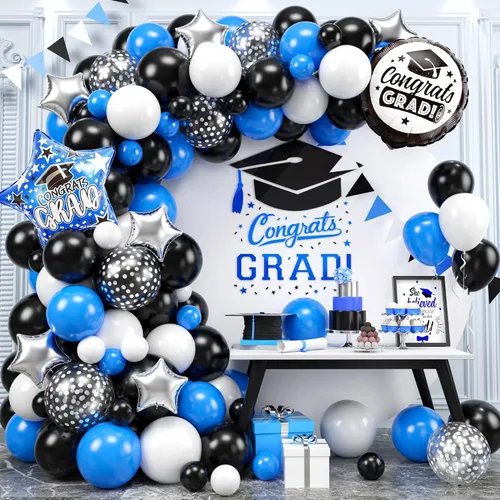 Miniatura 15 de Decoración del día del padre, arco de globos azul marino para el día del padre, kit de guirnalda de globos azules y dorados con corbata para barba