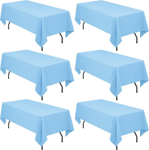 Miniatura 48 de YMHPRIDE Paquete de 6 manteles de poliéster color azul real, 60 x 102 pulgadas, rectangulares, resistentes a las arrugas, lavables a máquina