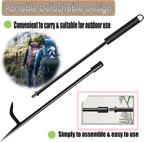 Miniatura 3 de Póquer de fuego para hogueras, póker resistente de acero sólido de 34 pulgadas, diseño extraíble portátil para hogueras, chimeneas al aire libre