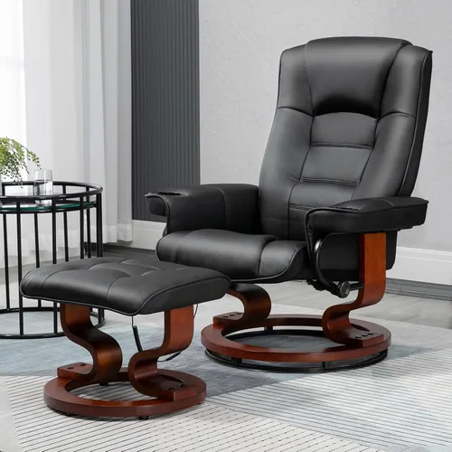 Miniatura 8 de AVAWING Silla reclinable con masaje por vibración, reclinable, de piel sintética, con otomana, giratoria, de madera, para sala de estar, color negro