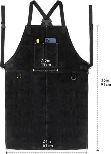 Miniatura 5 de Delantal de trabajo de soldadura de cuero, delantal con peto resistente al calor y a las llamas, delantal ignífugo resistente para barbacoa