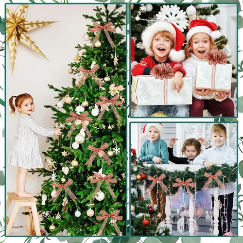 Miniatura 6 de Rtteri Rollo de cinta de arpillera de Navidad de 98.4 pies, saco de arpillera roja, cuerda de lino a rayas naturales para manualidades, corona