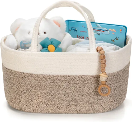 Miniatura 13 de Organizador de pañales, cesta de regalo vacía para artículos esenciales para recién nacidos, cesta de almacenamiento de bebé, elegante bolsa