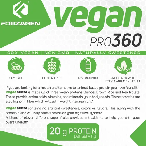 Miniatura 4 de Forzagen Proteína Vegana 360 2 Libras 27 Porciones, Proteína a Base de Plantas Extraída de Quinoa, Arroz Integral y Proteína Aislada de Guisante