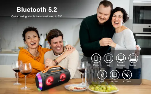 Miniatura 3 de Fisher Altavoces Bluetooth, altavoz inalámbrico portátil de 20 W de potencia máxima Boombox con sonido HD y luces, resistente al agua, tiempo