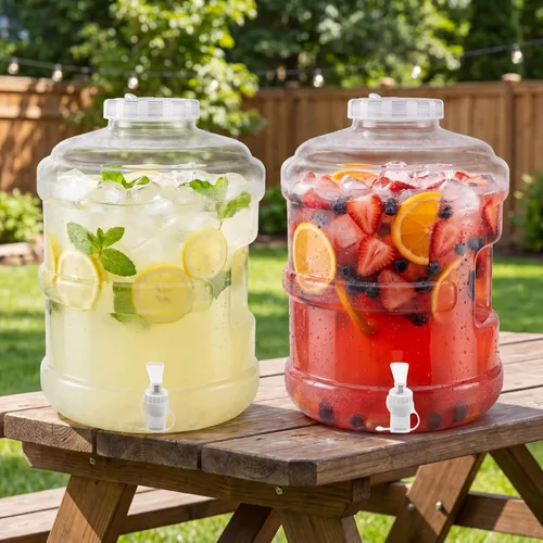 Miniatura 4 de Paquete de 2 dispensadores de bebidas, disponible en 3 y 5 galones, recipiente grande de plástico para bebidas con espita y tapa para fiestas
