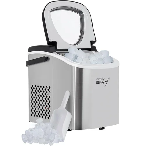 Deco - Máquina de hielo compacta para encimera, 26 libras en 24 horas, 9 cubos de hielo tipo bala listos en 6 minutos, ligera y portátil con asa,