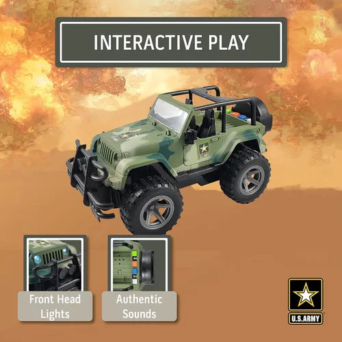 Miniatura 5 de Lollipop United States Army Camión de juguete con potencia de fricción 1/16 modelo de vehículo todo terreno con luz de coche y sonido, juguete