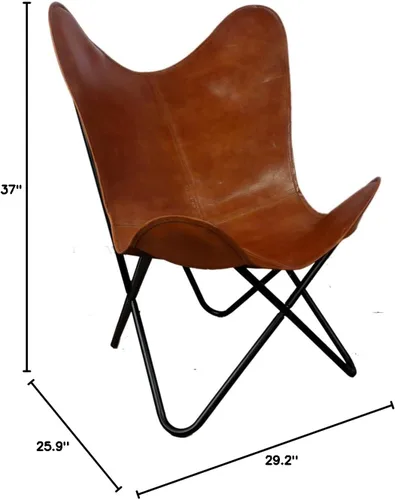 Miniatura 3 de Silla de mariposa de cuero marrón de color bronceado, silla de mariposa hecha a mano, marco plegable con recubrimiento en polvo