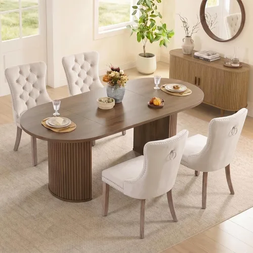 Miniatura 14 de SoarFlash Juego de mesa de cocina y sillas para 4, juego de mesa de comedor de 47 pulgadas para 4 personas con sillas tapizadas de terciopelo, juego