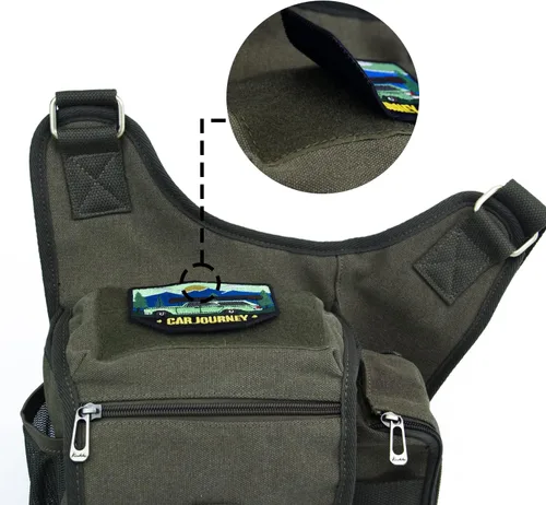 Miniatura 4 de Bolso de mensajero de lona vintage para hombre, bolso de mensajero de retazos de cuero en el pecho 3-4-verde militar