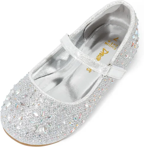 DREAM PAIRS Zapatos de vestir tipo bailarina Mary Jane con estrás para niña para fiesta, cumpleaños, actuación, boda