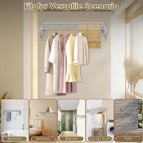 Miniatura 7 de XL-31.5 pulgadas - Estante de secado de ropa para montaje en la pared, 130 libras, gran capacidad, a prueba de óxido, retráctil, estante de secado