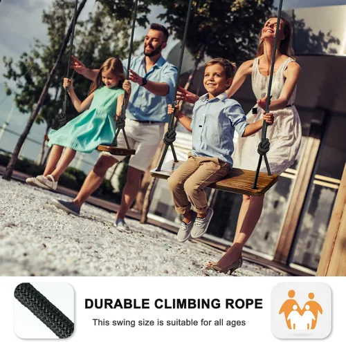 Miniatura 3 de Columpio de Madera Colgante Carbonizada, Columpio de Árbol de 24"x 8"x 1.2" para Adultos y Niños con Carga de 500lbs, Cuerda de Escalada Ajustable