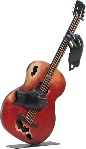 Miniatura 10 de SunBlogs Art - Decoración de guitarra de metal de 23 pulgadas de alto, escultura musical hecha a mano (negro) Hand-painted Metal Statue, Western