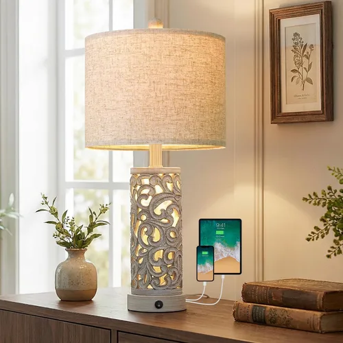 Miniatura 12 de OYEARS Juego de 2 lámparas de mesita de noche con USB y luz nocturna, lámparas táctiles regulables de 22 pulgadas para mesita de noche, lámparas