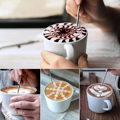 Miniatura 6 de Adorever Jarra espumadora de leche, taza espumadora de leche de acero inoxidable de 16 onzas y 16.2 fl oz, barra de café, cafetera de capuchino