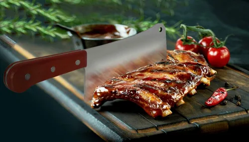 Miniatura 2 de Cuchillo profesional para carne, picador de acero inoxidable con mango de madera natural, cuchillo de carnicero profesional de alta resistencia