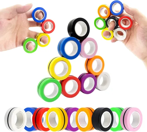 Miniatura 12 de Juego de anillos magnéticos giratorios, 12 piezas de anillos con imanes que brillan en la oscuridad para entrenamiento, alivia el autismo